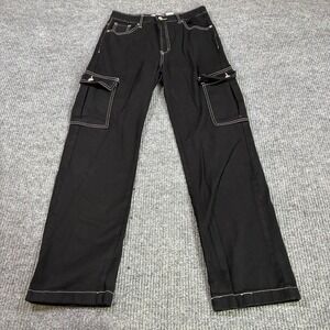 S.O.N.G. Womens Cargo Pants Size 7/28 Black Cotton Waist Contrast Stitching Y2K